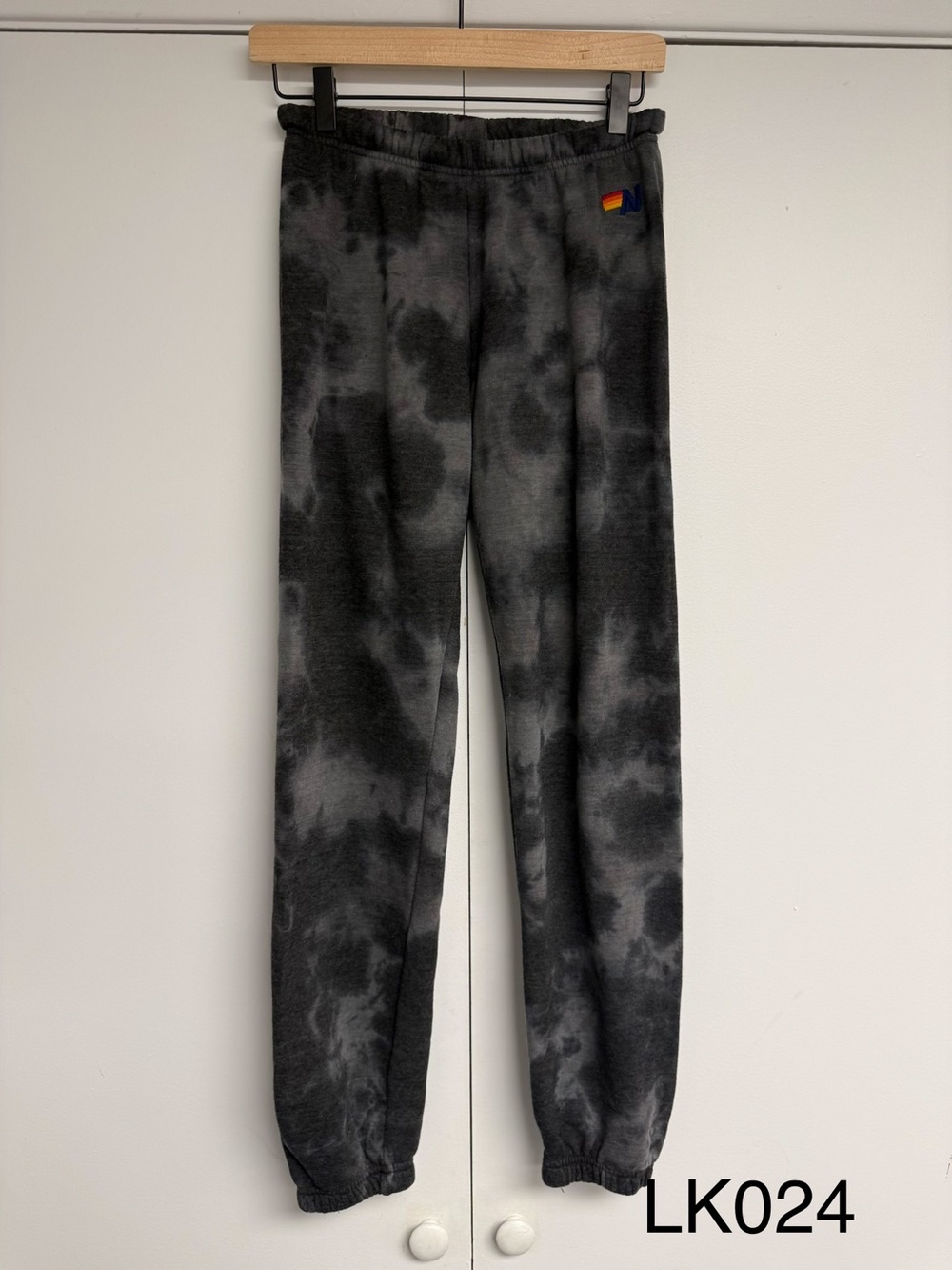 Aviator Nation Black Tie-Dye Sweatpants with Rainbow Patch
